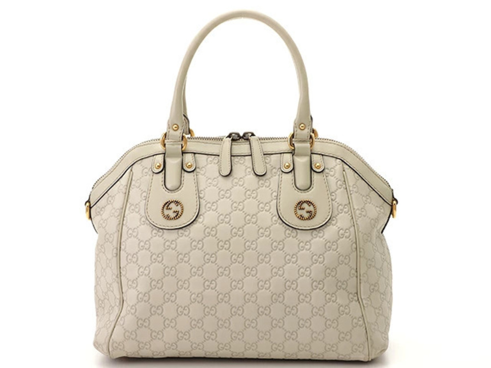 Gucci Guccissima 2way Shoulder Bag Beige Cream Leather